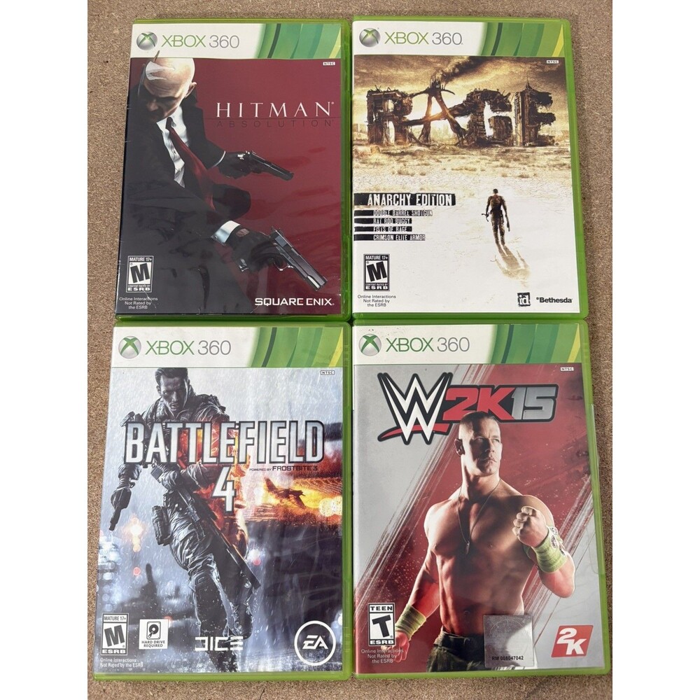 4 Xbox 360 Game Bundle - BATTLEFIELD 4| Hitman Absolution| Rage | WWE 2K15